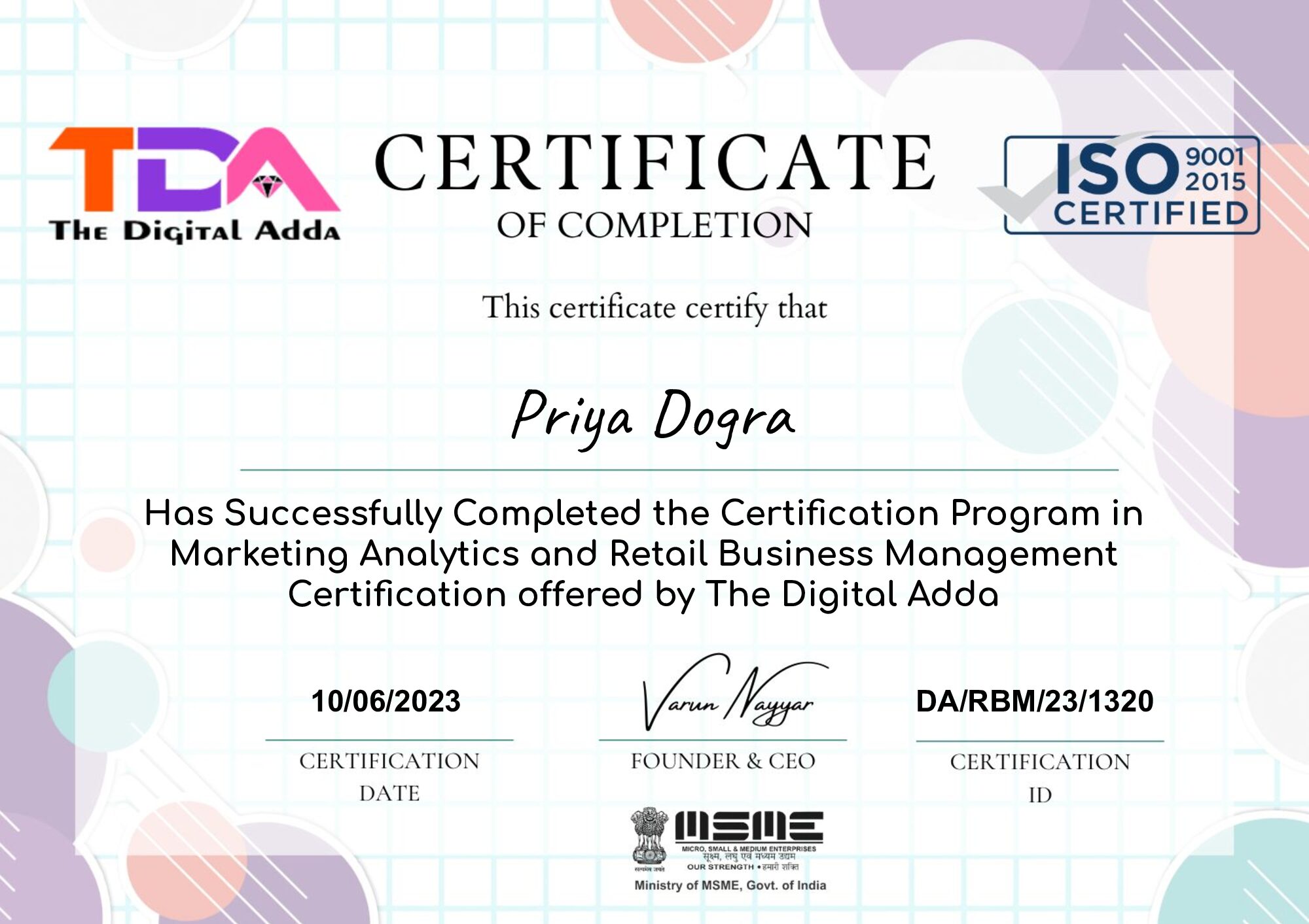 Marketing Analytics and Retail Business Management Certification